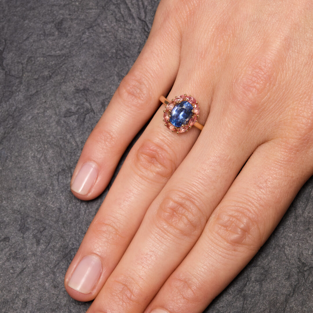 bague saphir cornflower et saphir padparadscha