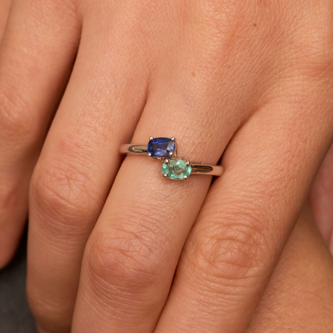 Bague Toi & Moi Saphir Bleu et Tourmaline Paraïba
