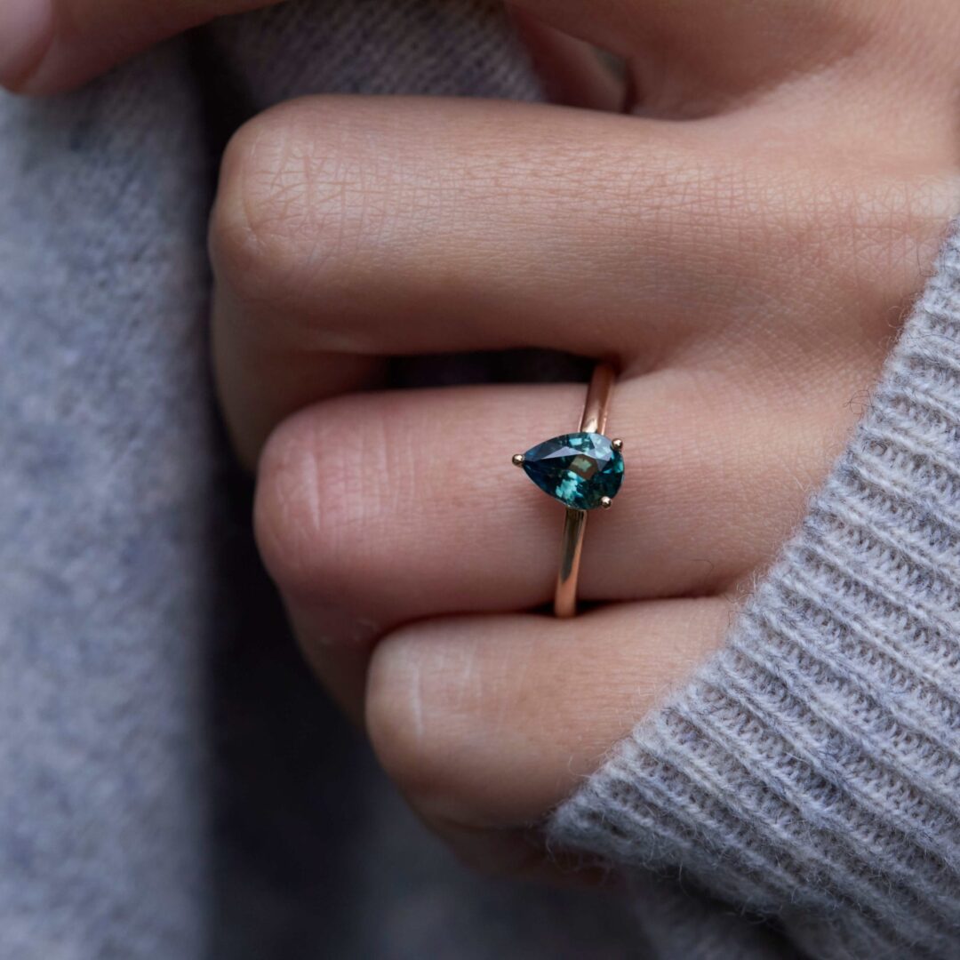 Bague Solitaire Saphir Teal
