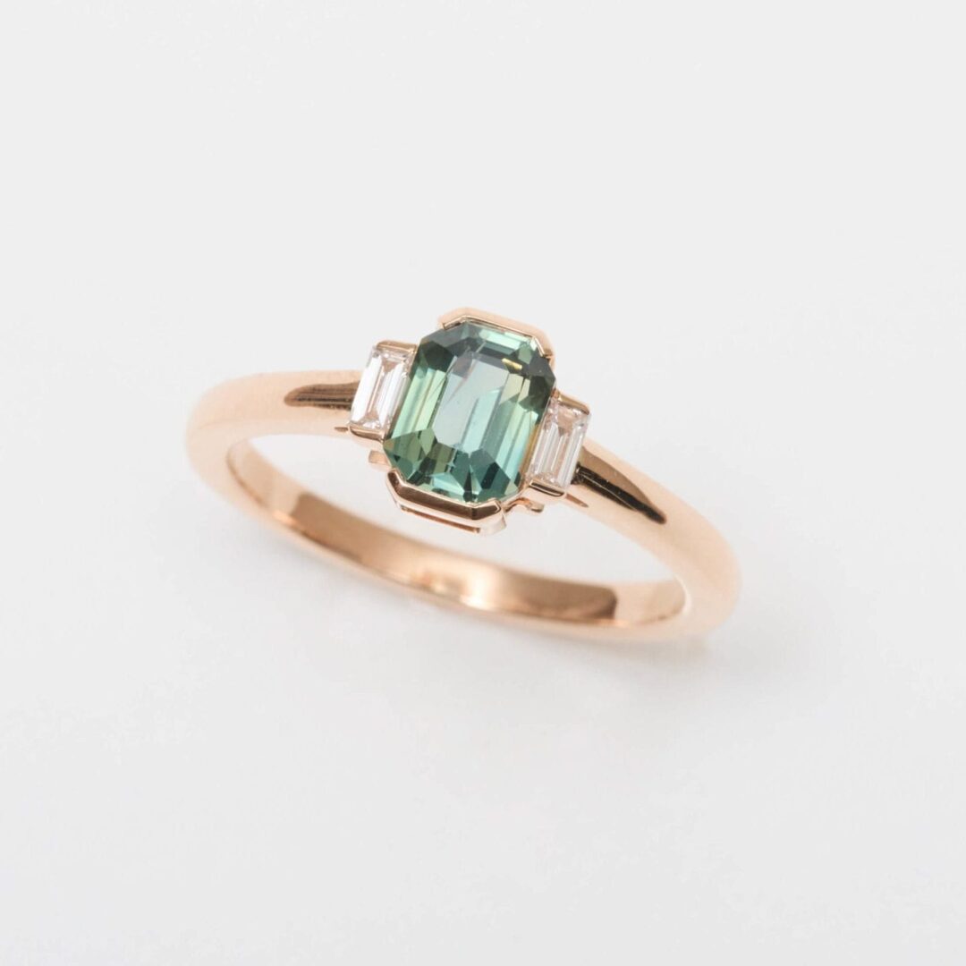 Bague Elahera Art Déco - Saphir Teal 1.06 carats