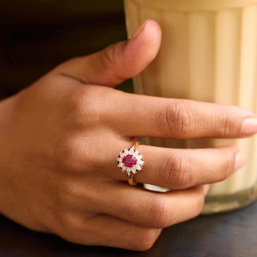 bague marguerite rubis
