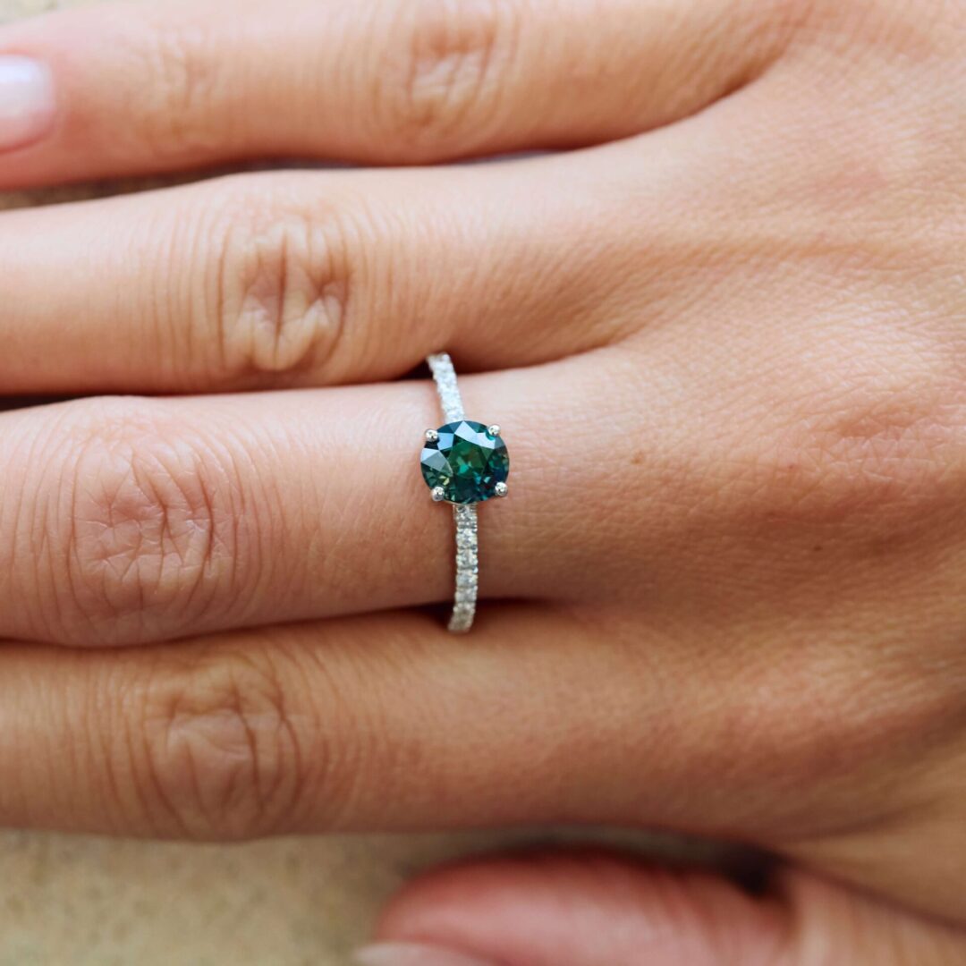 Bague solitaire saphir teal