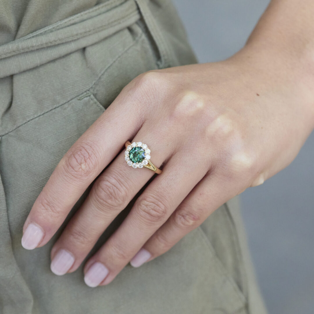 Bague pompadour Saphir Teal Bague Saphir Vert