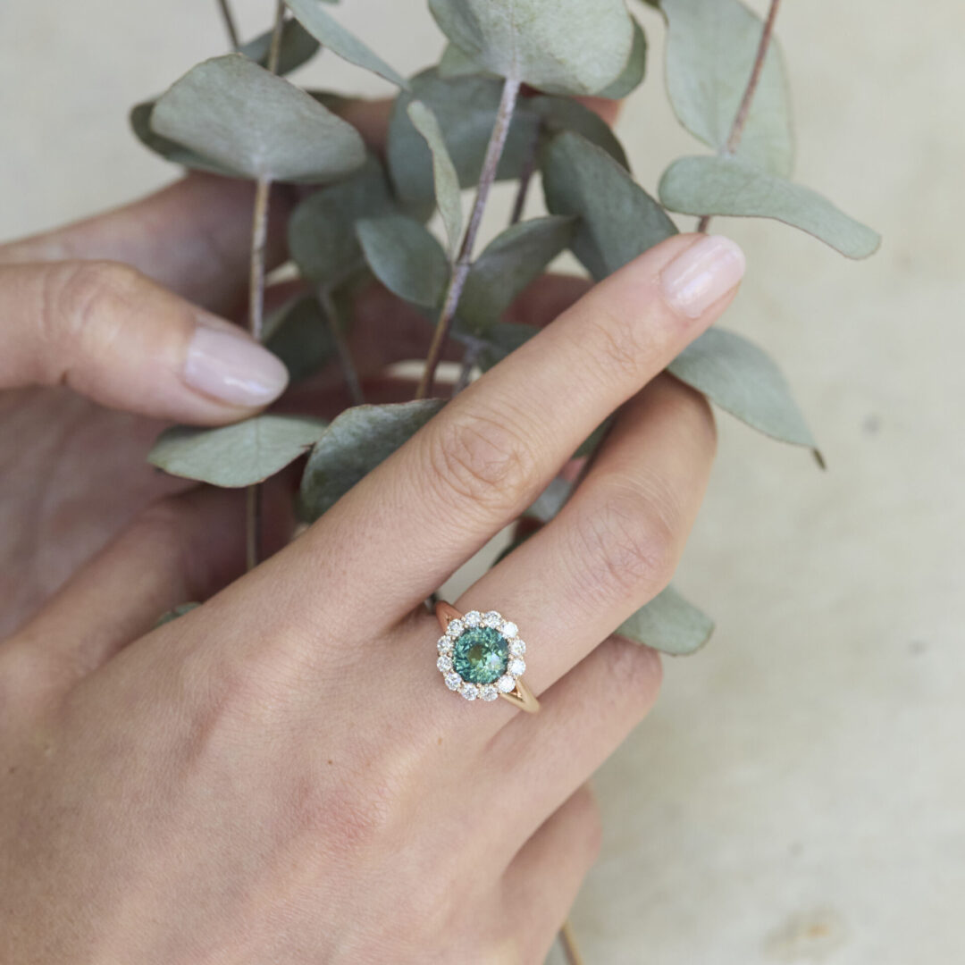 Bague pompadour Saphir Teal Bague Saphir Vert