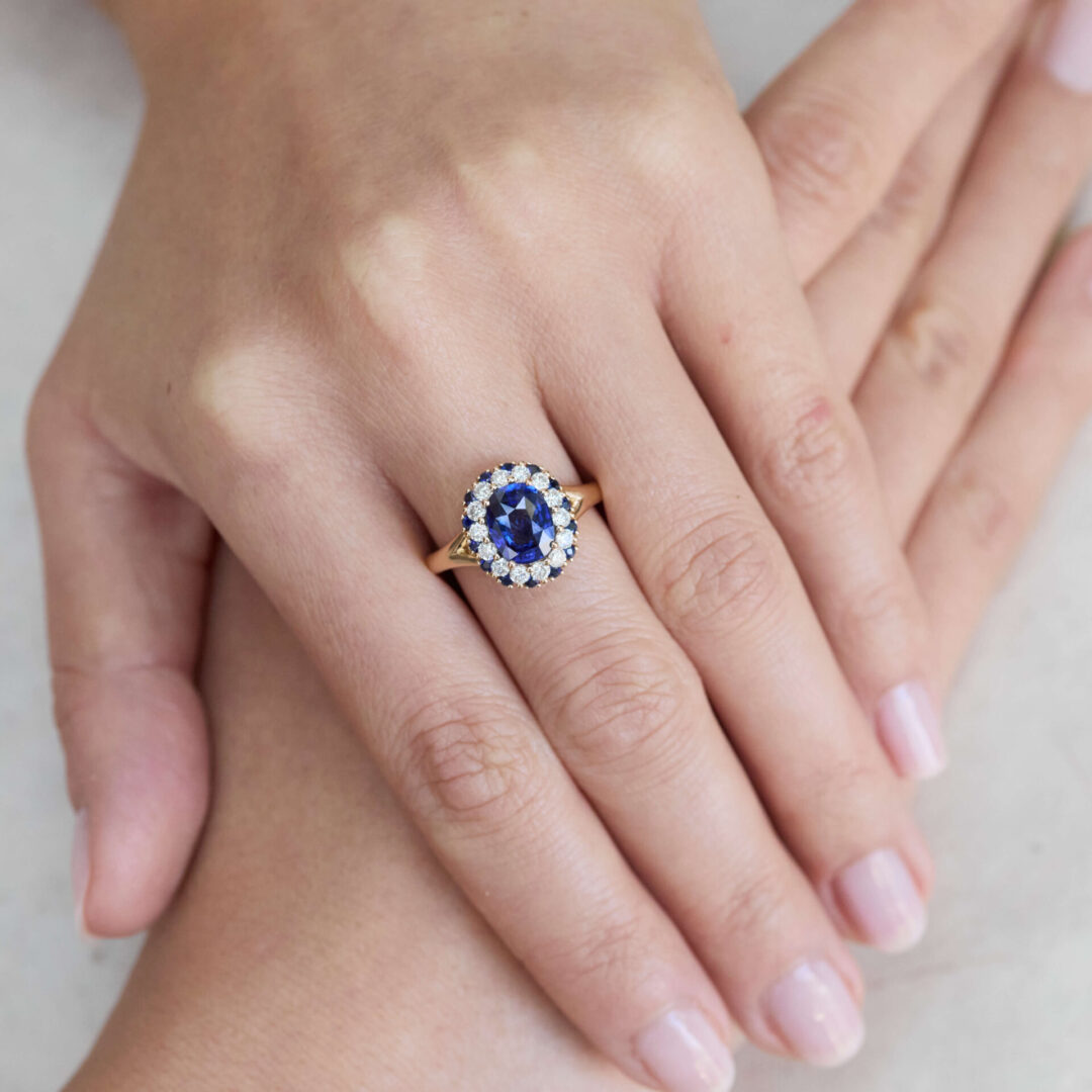 Bague marguerite Saphir Bleu
