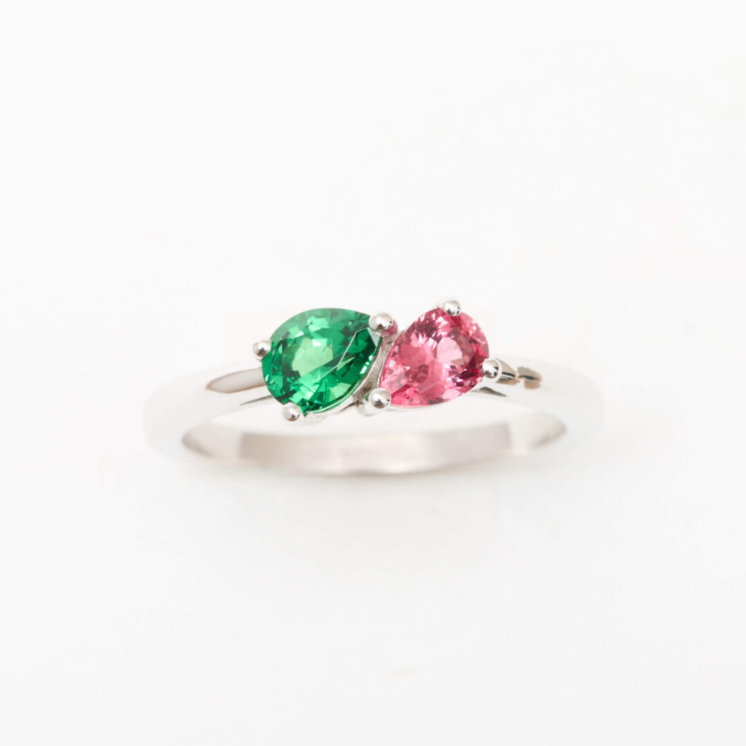 Bague Toi et Moi Tsavorite et Spinelle Mahenge