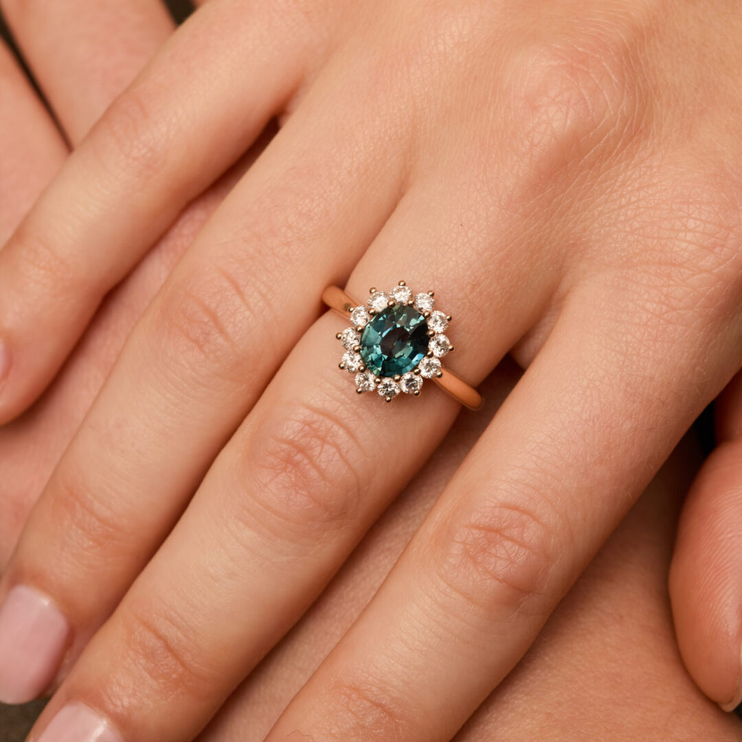 Bague marguerite Saphir teal